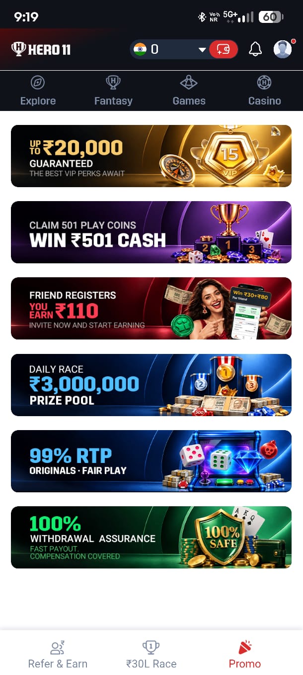 HERO11 Game IPL Fantasy Cricket ₹110 Signup Bonus